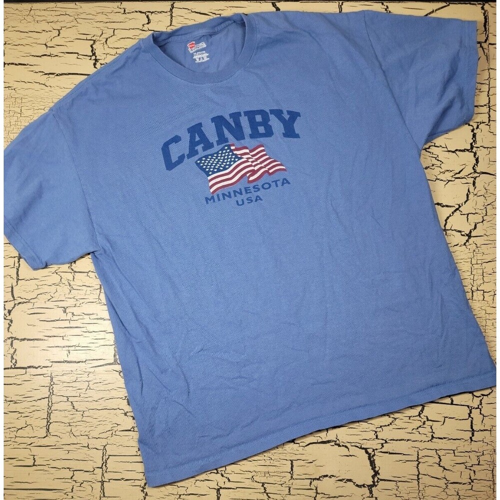 Canby MN Minnesota USA American Flag Tee T-Shirt Mens XL Blue Hanes Authentic